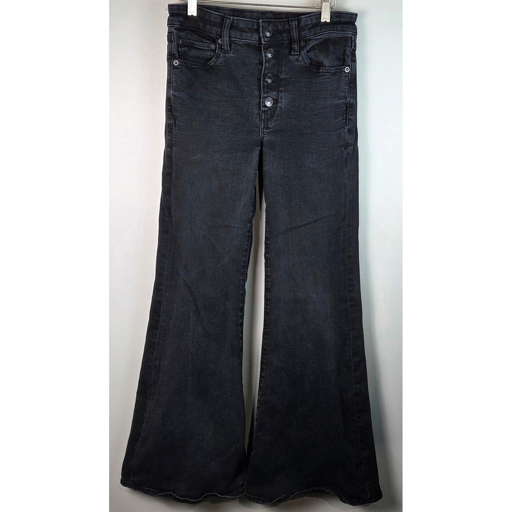 American‎ Eagle Flare Jeans Women 6 Black Button Fly High Rise 1713103271